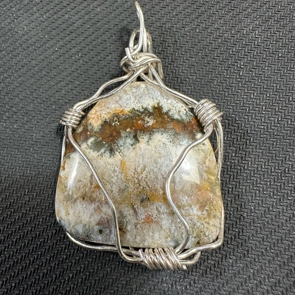 Hand Crafted Jewelry - Sterling Silver Wire Wrapped Picture Jasper Stone Pendant